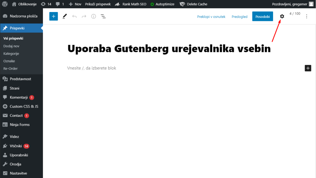 Nastavitev Gutenberg urejevalnika vsebin Nastavitev Gutenberg urejevalnika vsebin