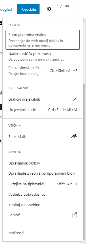 Nastavitev Gutenberg urejevalnika vsebin Nastavitev Gutenberg urejevalnika vsebin